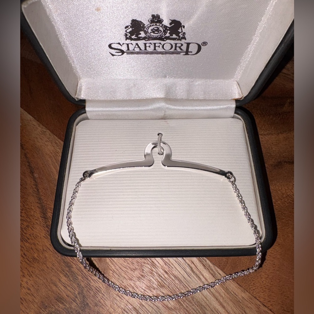 Silver Tone Bar Pendant Tie Chain Stafford Boxed Minimalist Modern